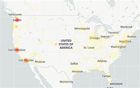 Facebook outage and reported problems map .